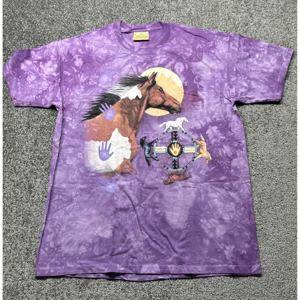 The Mountain Vintage Mens T Shirt Large Horses Short Sleeves Purple - Picture 3 of 7